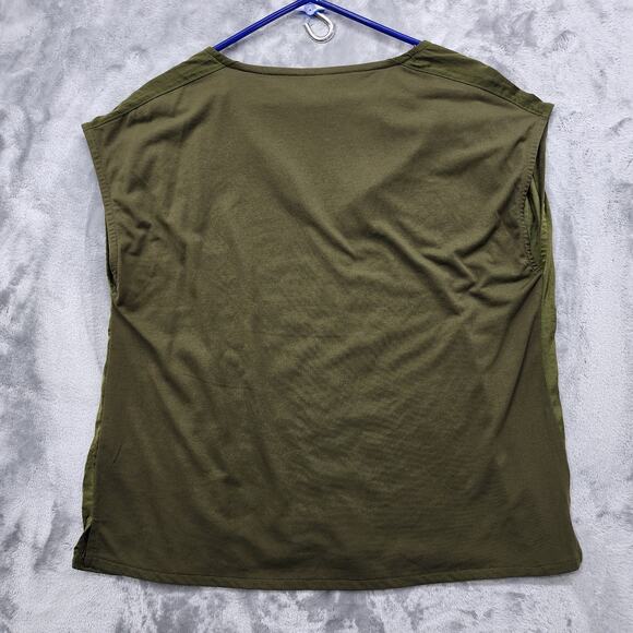 Lindex Top Womens UK/US Small Green Sleeveless Pleat Shoulder V-Neck Silky Flowy - Picture 3 of 10
